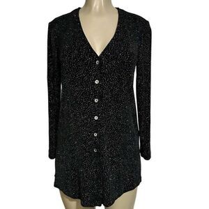 Rabbit Designs Tunic Blouse Women's Size 4P Black Sparkle Glitters Top